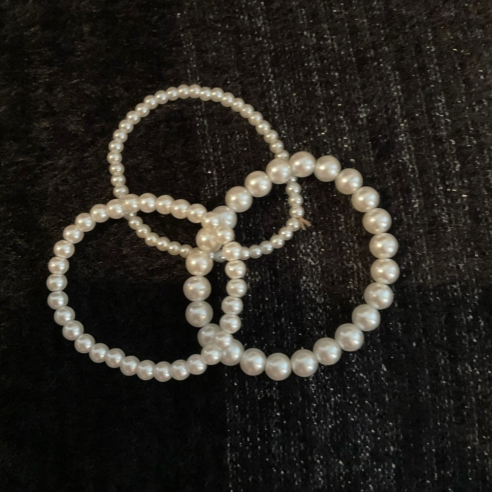 Trio of Faux Pearl Stretch Bracelets